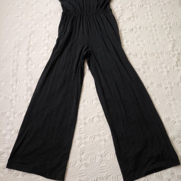 New Max Studio Jumpsuit Dark Blue Knit Wide Leg Sleeveless V Neck Large Women L - Picture 8 of 8